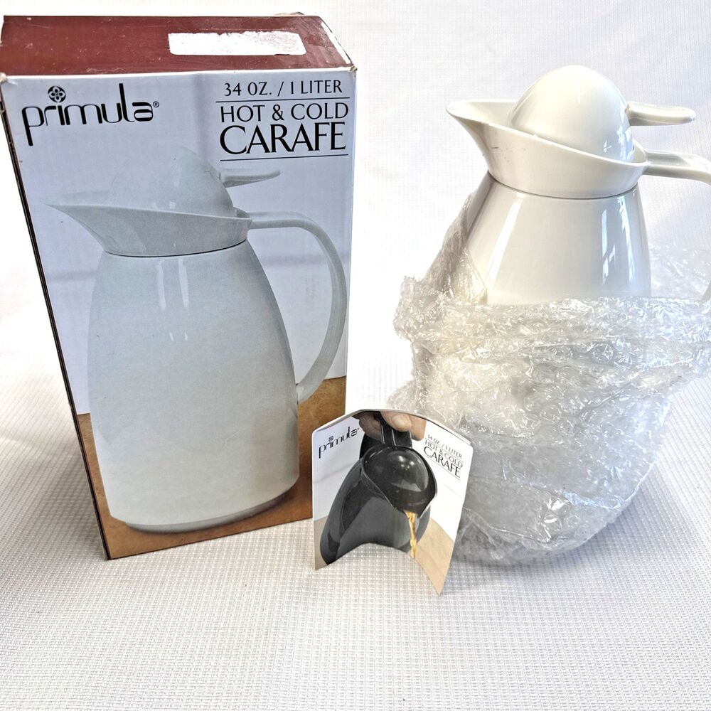 Primula 34oz Insulated Thermal Carafe - White - Hot/Cold Coffee & Tea - NOS